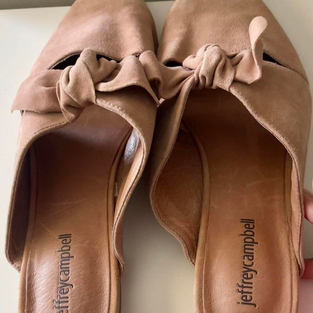 Jeffrey Campell Tan Suede Slip On Mules Bow Size 10